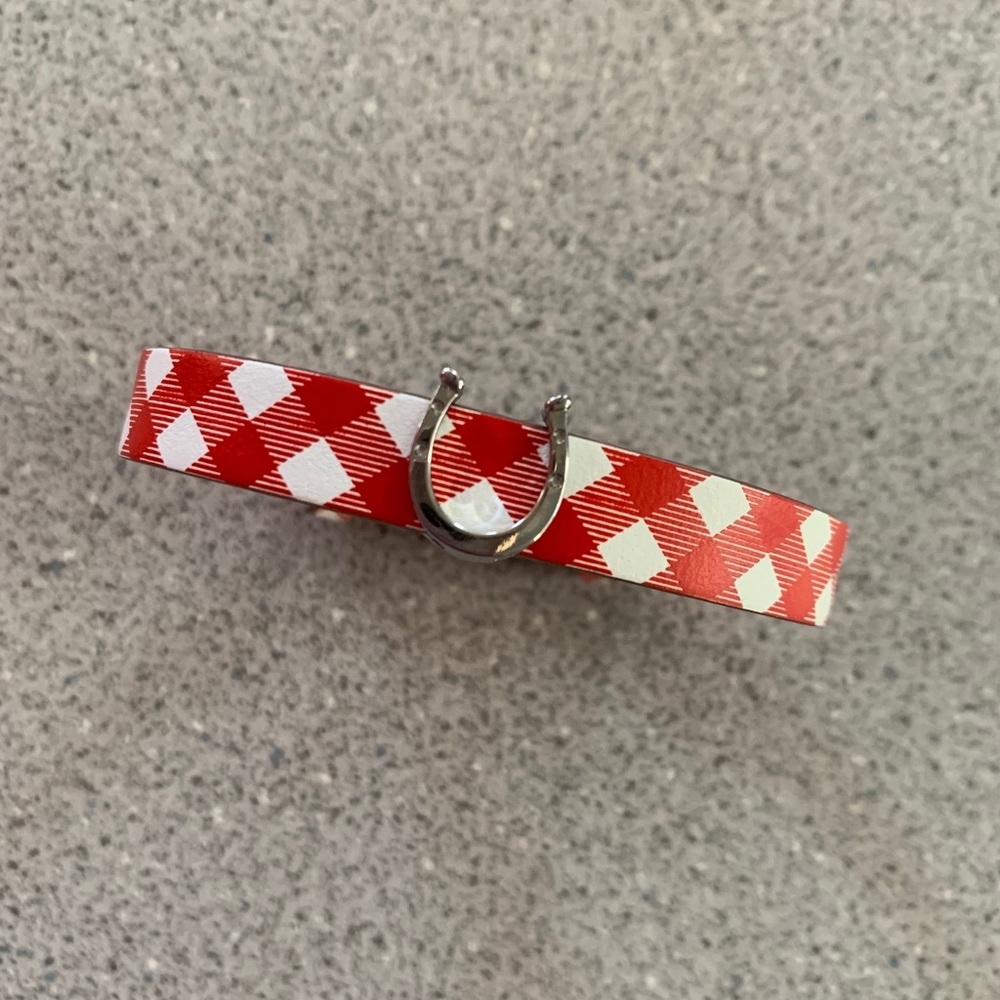 Red & white checkered band with Horseshoe charm